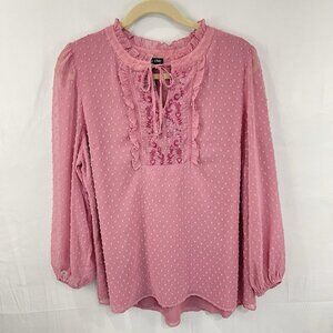 City Chic Plus Size L /20 Dusty Pink Swiss Dot Twyla Peasant Top Blouse